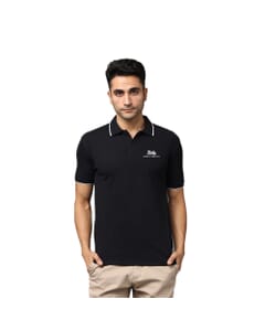 Greys & Blues Pima Polo T-Shirt - Black With White Tipping